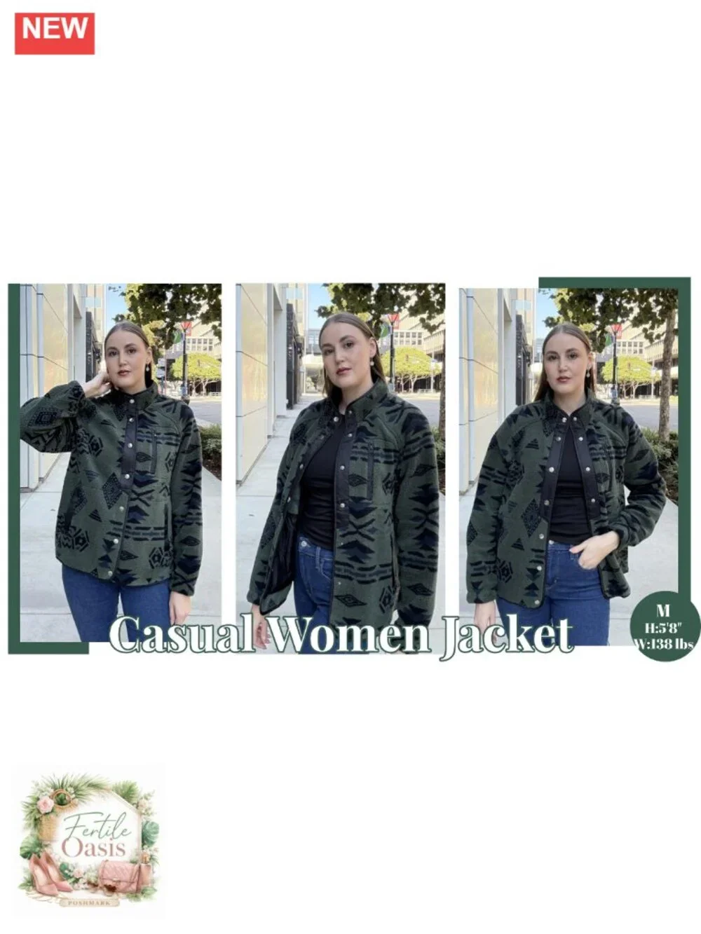 Women's Fleece Snap Button Jacket Western Aztec Print Quilted